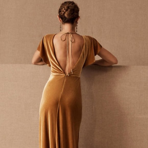 Jenny Yoo Ellis Velvet Dress // NEW // COLOR: MARIGOLD // SIZE: 4 - Picture 2 of 4